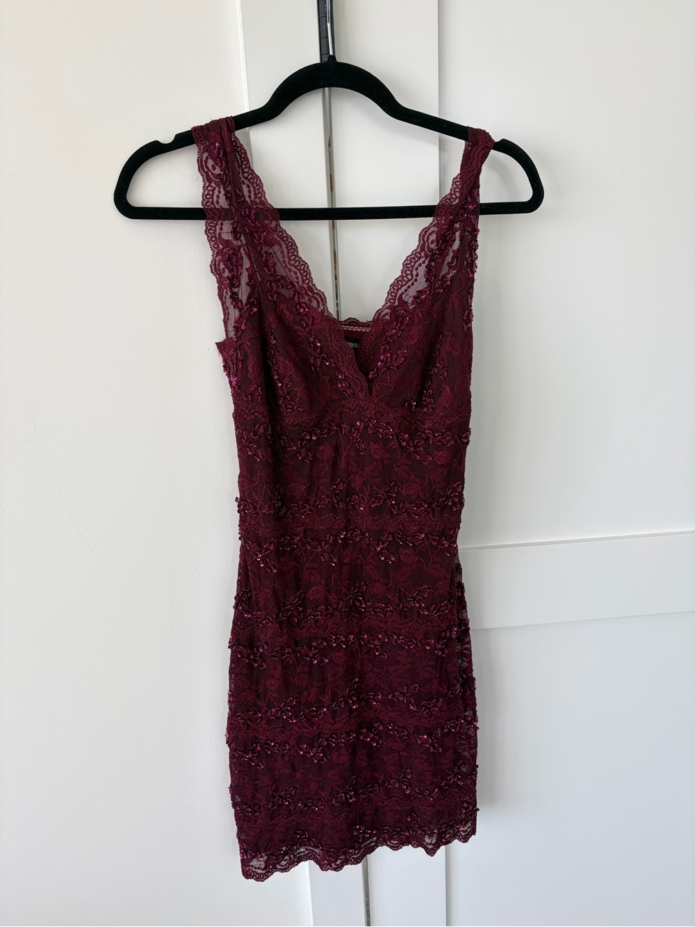 le chateau Burgundy Lace V-Neck Mini Dress